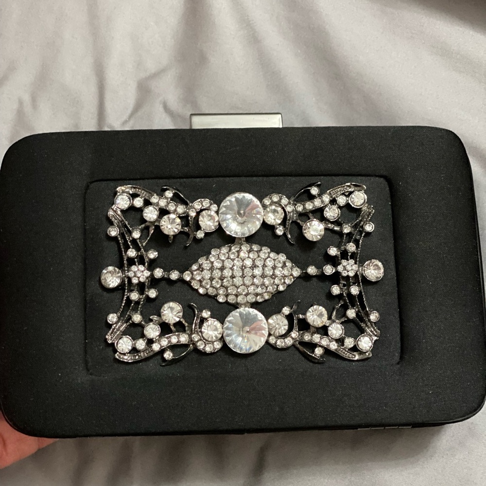 Beautiful black satin and crystal clutch by ABS